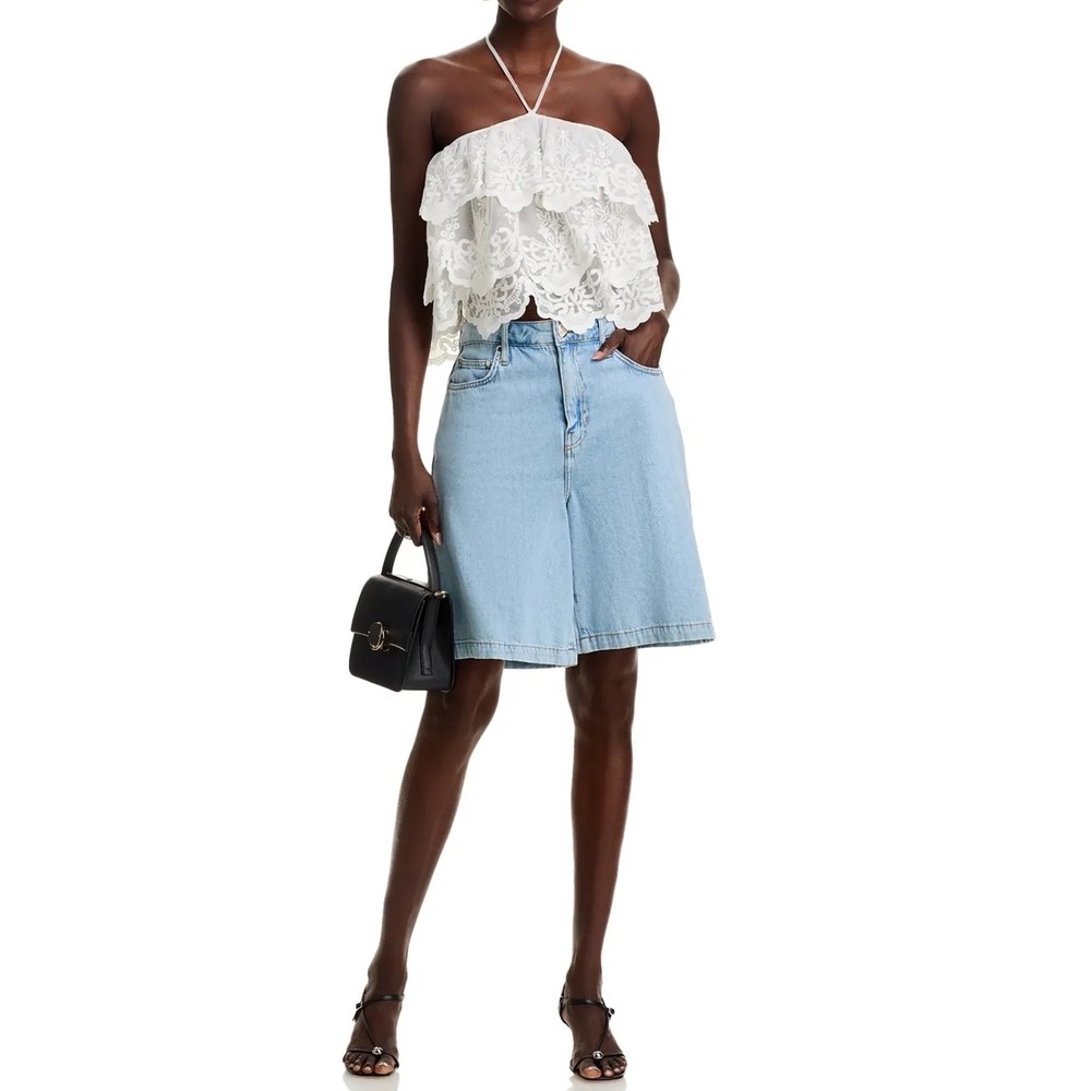 AQUA Lace‎ Halter Top Ruffle Tiered Sleeveless Party Festival White M - Picture 2 of 9
